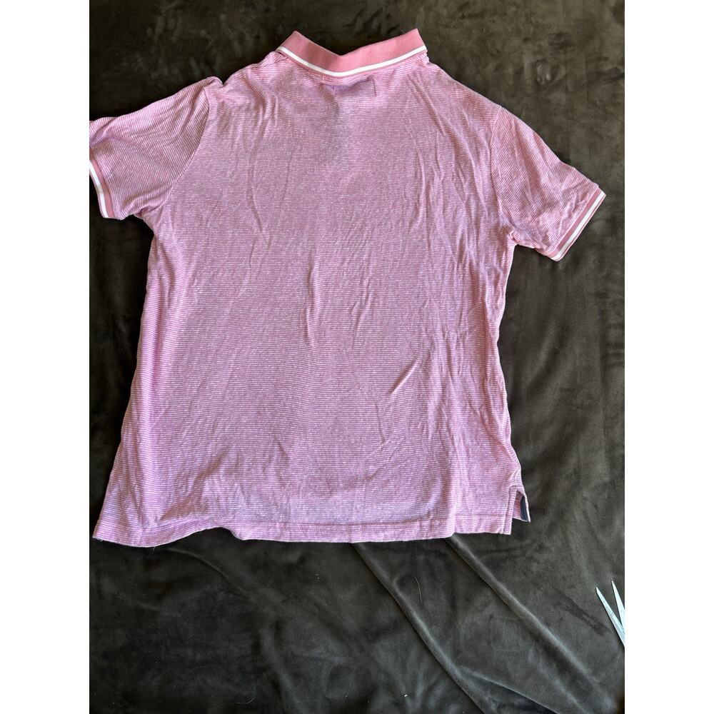 vtg penguin Pink Striped golf polo shirt Preppy L retro casual career summer - Picture 4 of 7
